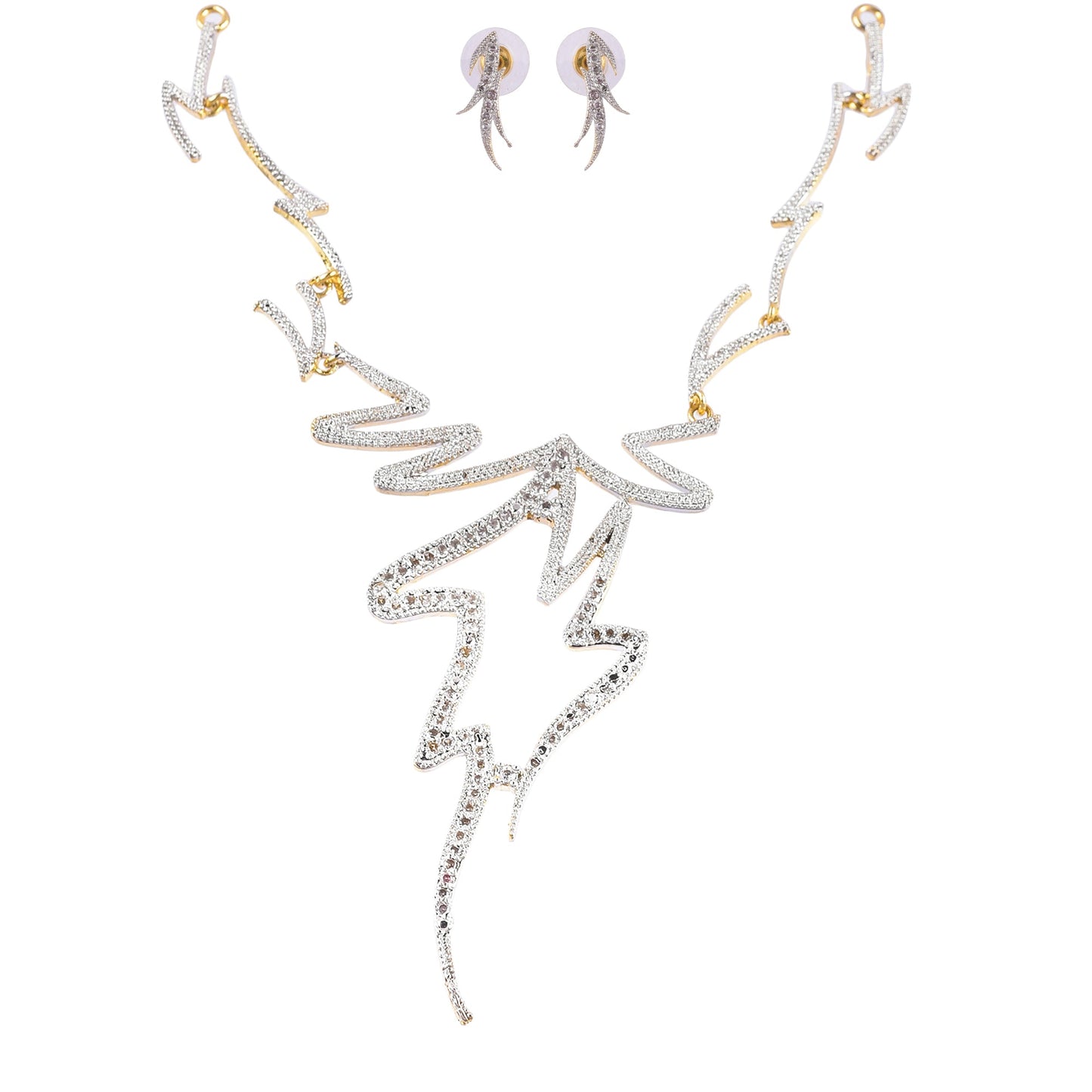 Rhodium-Plated Alloy Assymetric Designer Ad Necklace Set - The Pari - Swadesiicart
