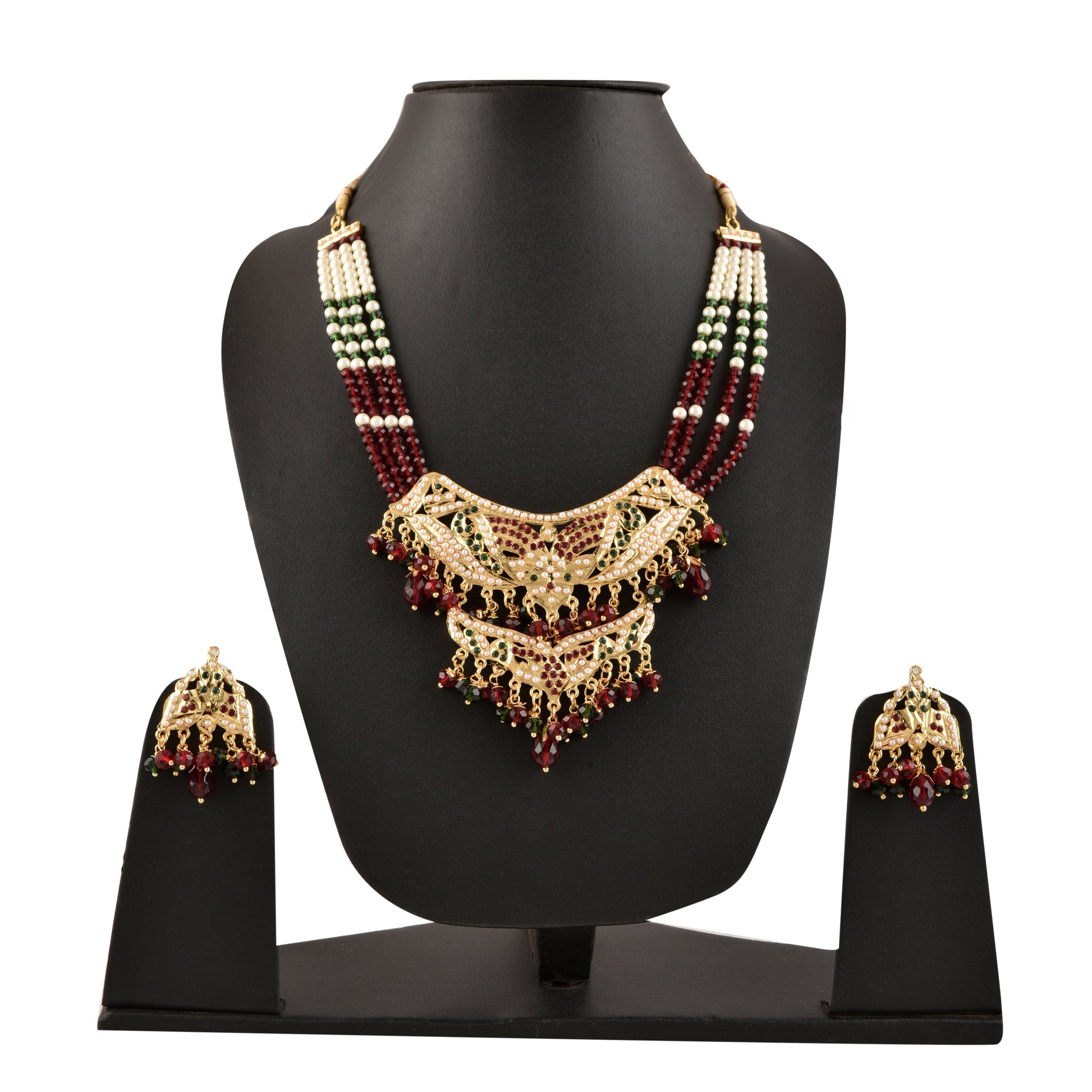 Gold-Polished Alloy Jadau Worktraditional Ethnic Beaded Necklace Set - The Pari - The Pari - Dinesh Associates