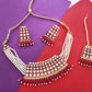 Gold-Polished Alloy Pearl Studded Kundan Choker Necklace Set With Maangtika - The Pari | Swadesiicart