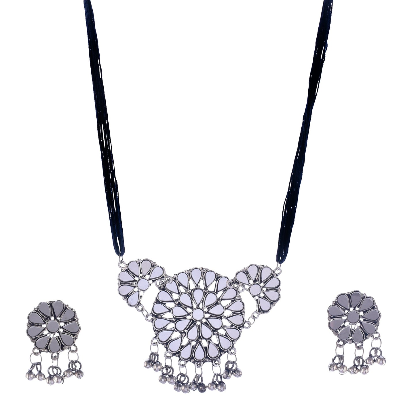 Silver-Plated Alloy Glass Studded Tribal Oxidised Choker Necklace - The Pari | Swadesiicart