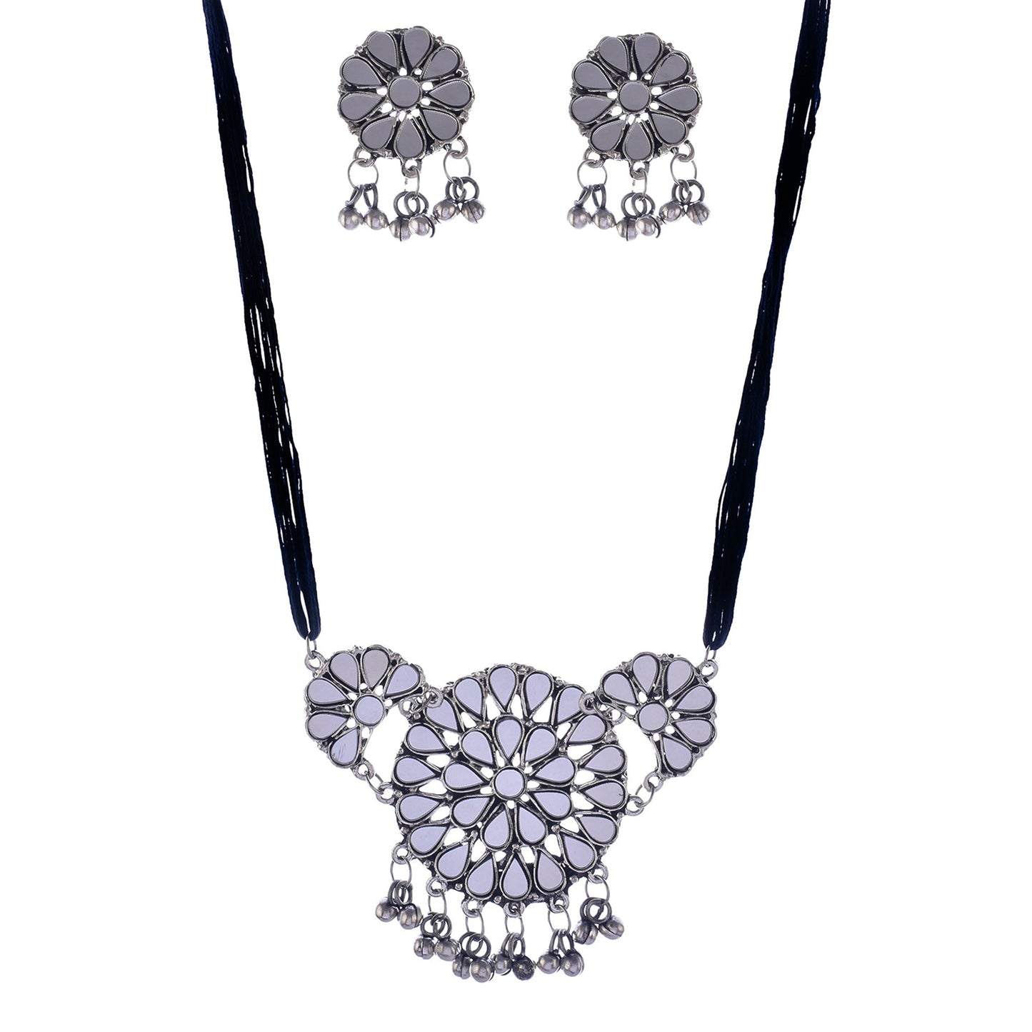 Silver-Plated Alloy Glass Studded Tribal Oxidised Choker Necklace - The Pari | Swadesiicart