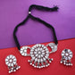 Silver-Plated Alloy Glass Studded Tribal Oxidised Choker Necklace - The Pari | Swadesiicart