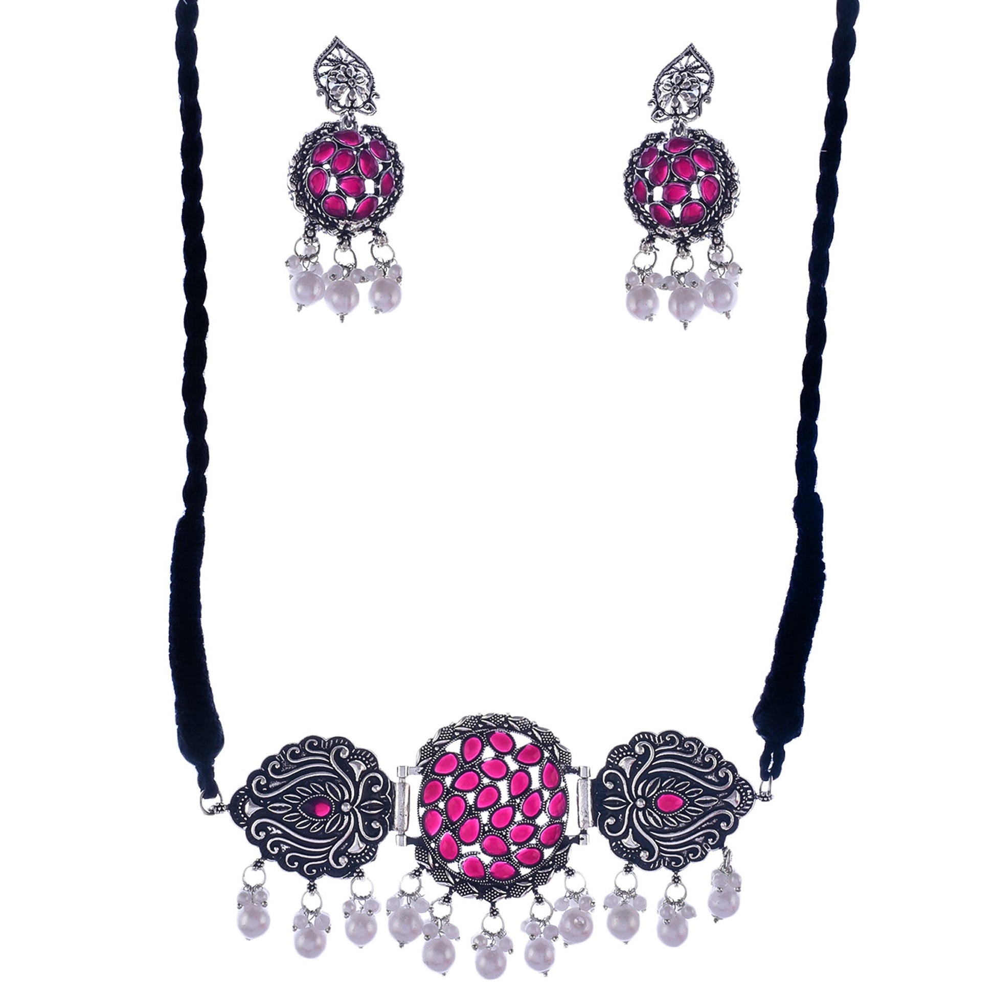 Silver-Plated Alloy Designer Oxidised Choker Necklace - The Pari | Swadesiicart