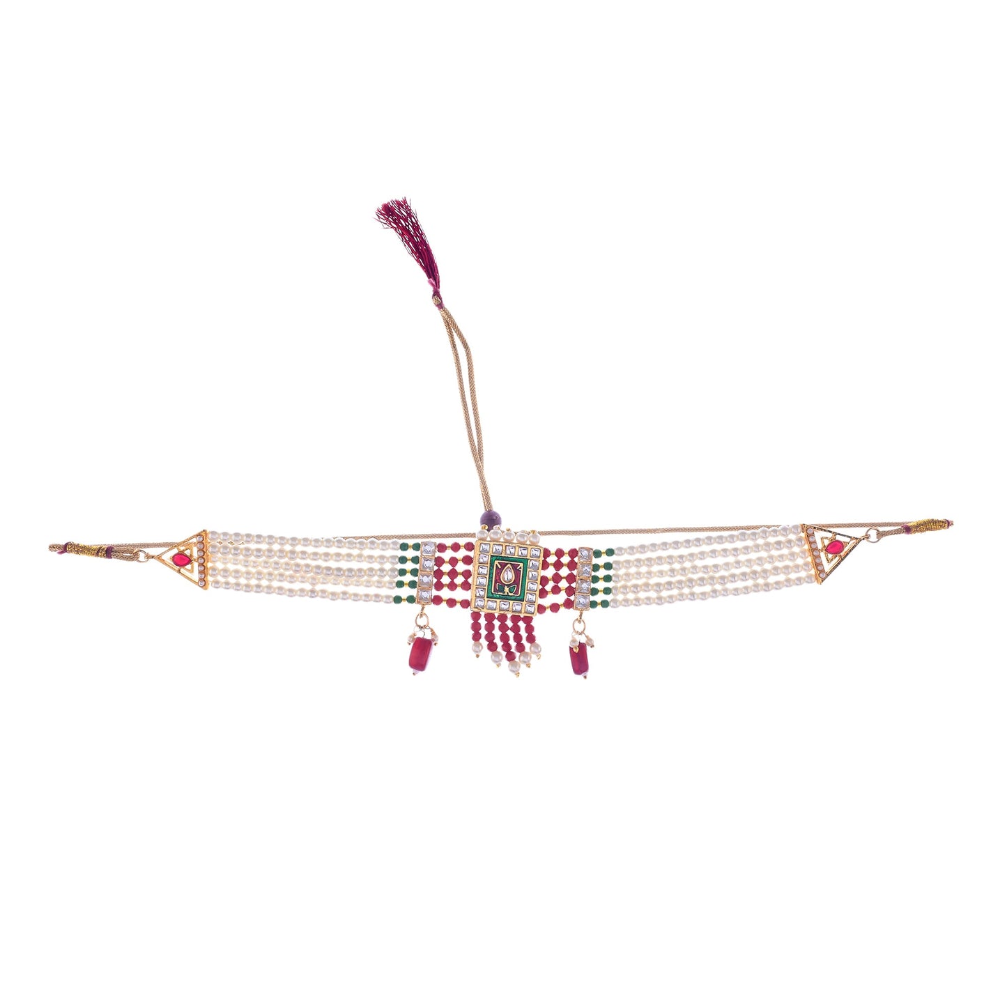 Gold-Polished Alloy Pearl And Glass Bread Choker Necklace - The Pari | Swadesiicart