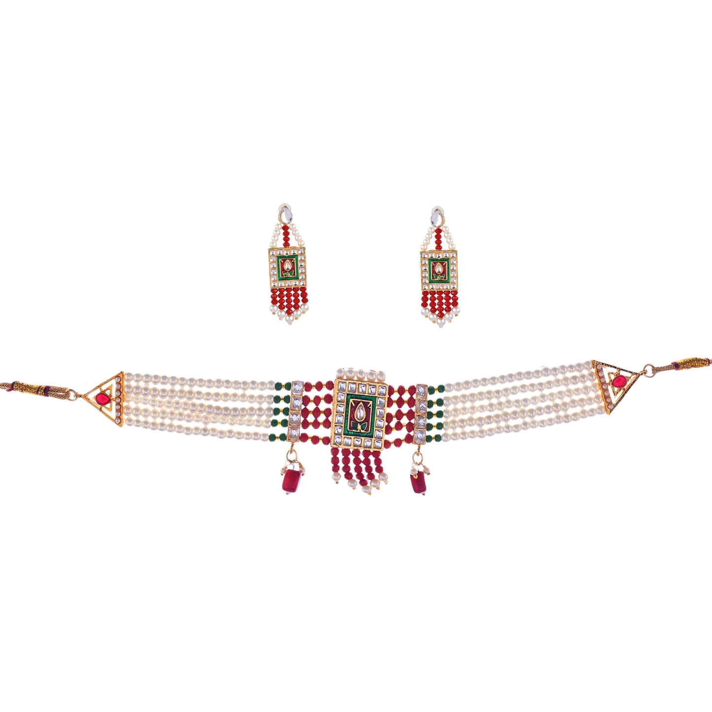 Gold-Polished Alloy Pearl And Glass Bread Choker Necklace - The Pari | Swadesiicart