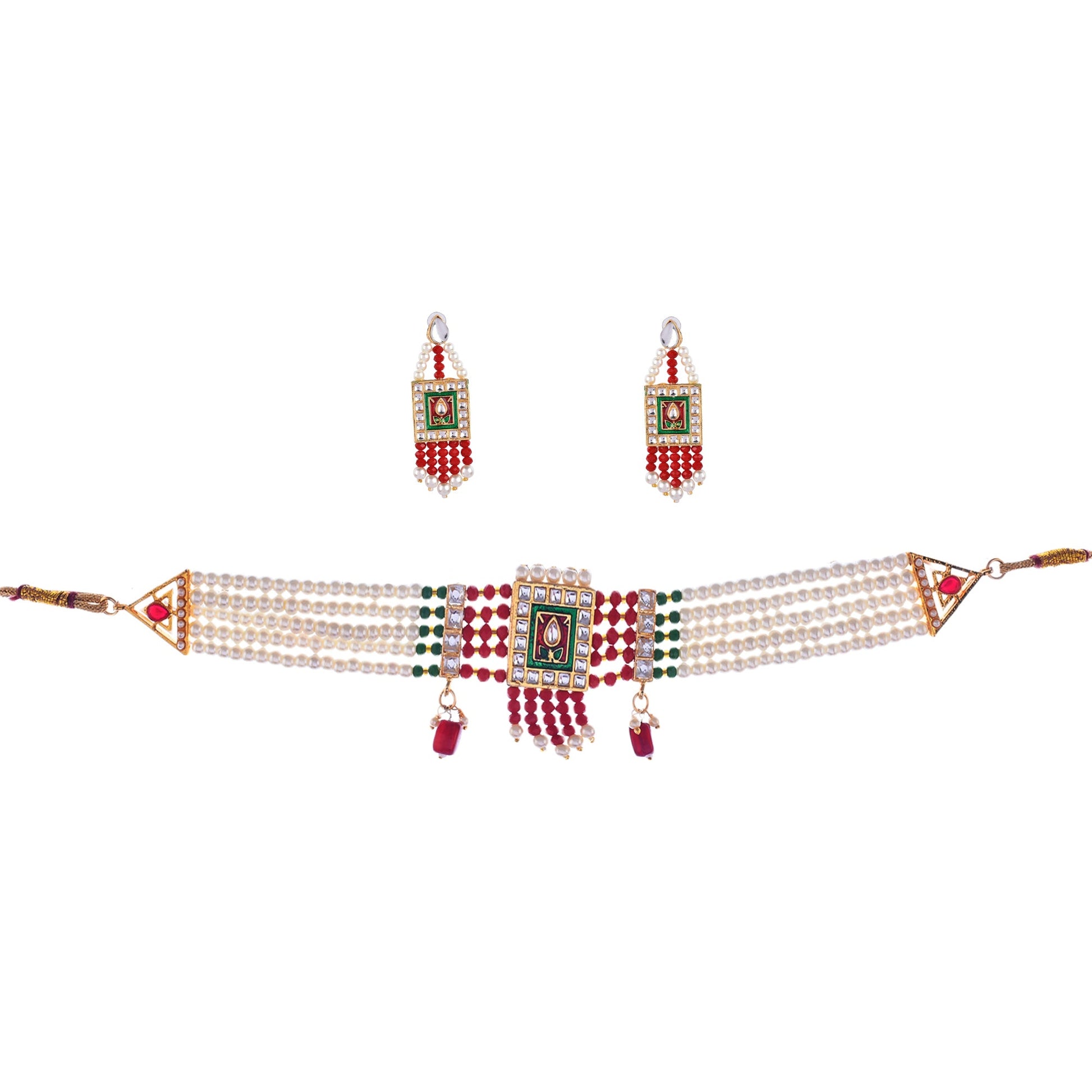 Gold-Polished Alloy Pearl And Glass Bread Choker Necklace - The Pari | Swadesiicart