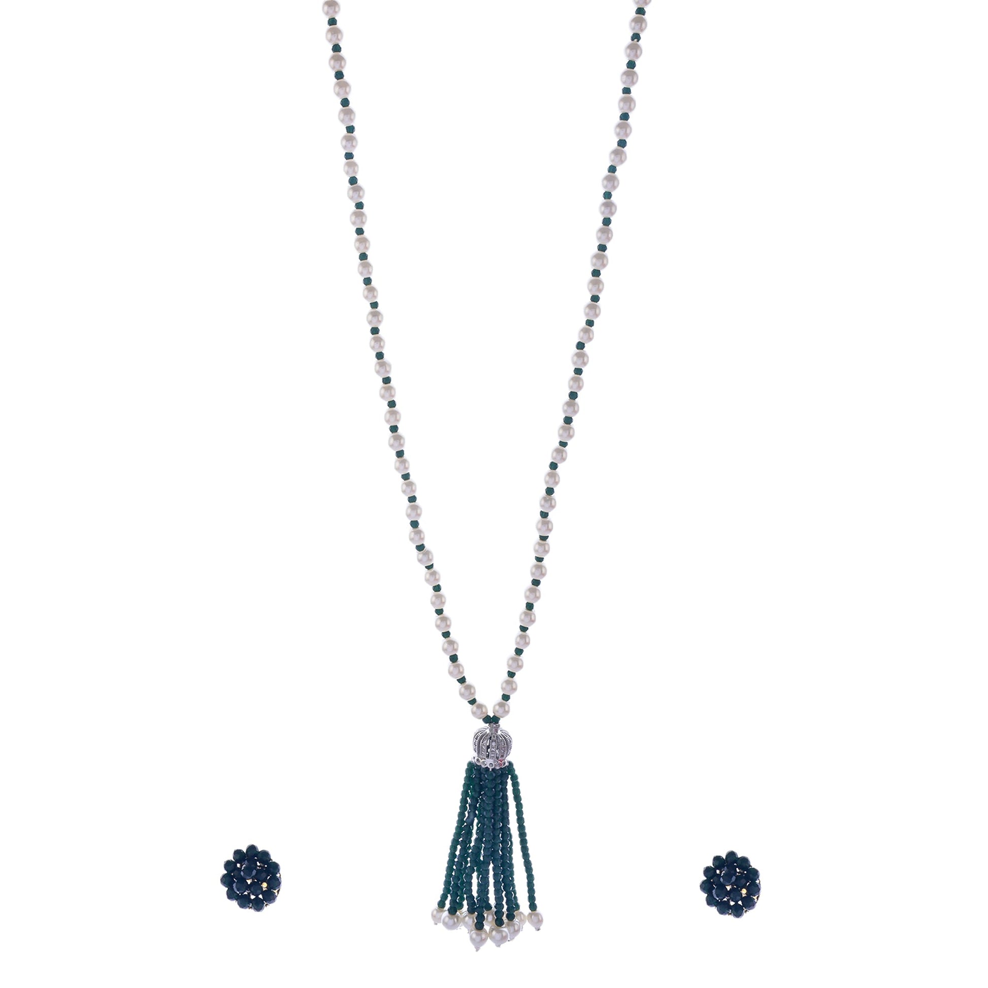 Gold-Polished Alloy Pearl Mala Necklace With Ad & Crystal Pendant - The Pari | Swadesiicart