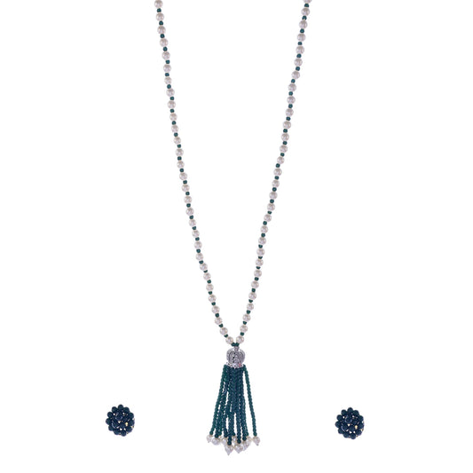 Gold-Polished Alloy Pearl Mala Necklace With Ad & Crystal Pendant - The Pari | Swadesiicart