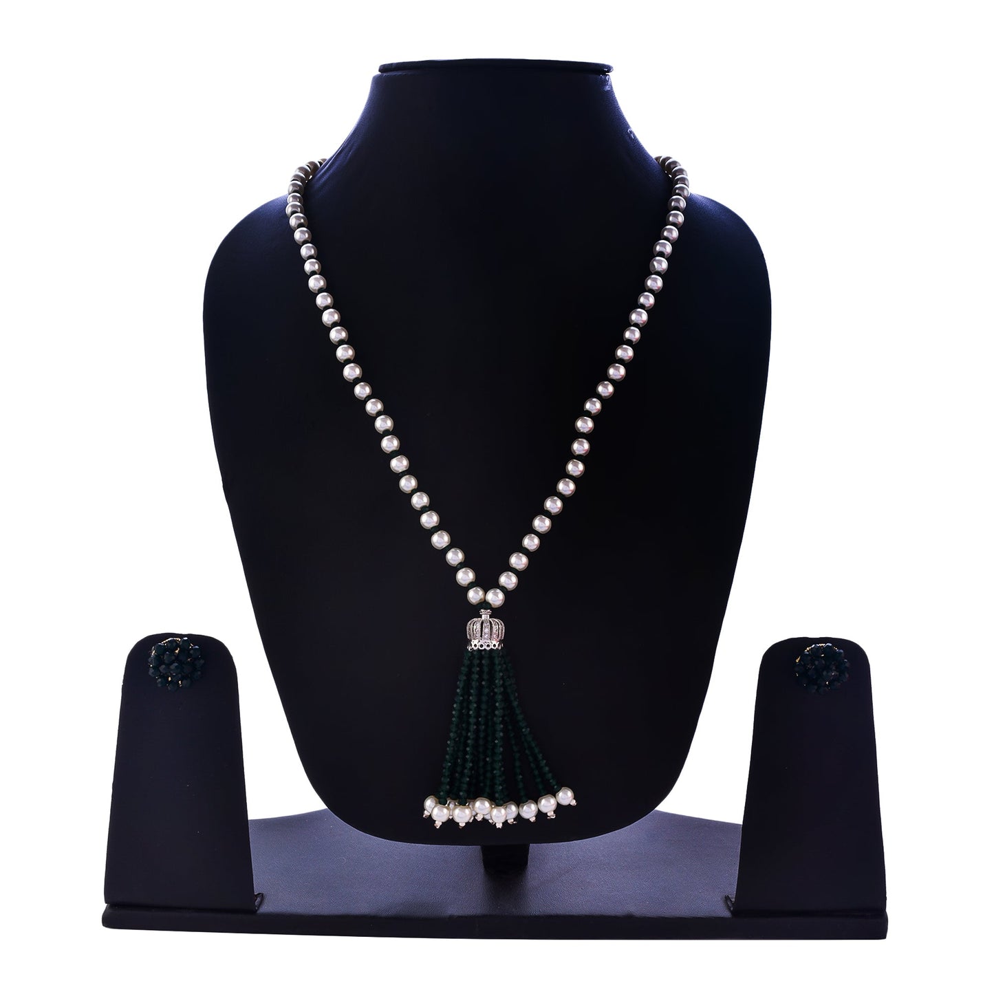 Gold-Polished Alloy Pearl Mala Necklace With Ad & Crystal Pendant - The Pari | Swadesiicart