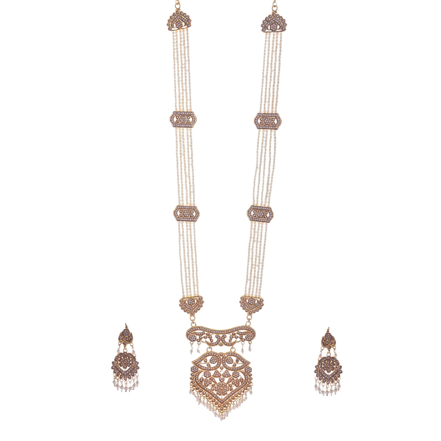 Gold-Polished Alloy Polki Work Long Pearl Rani Haar Necklace - The Pari | Swadesiicart