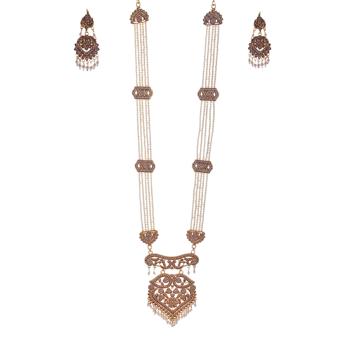 Gold-Polished Alloy Polki Work Long Pearl Rani Haar Necklace - The Pari | Swadesiicart