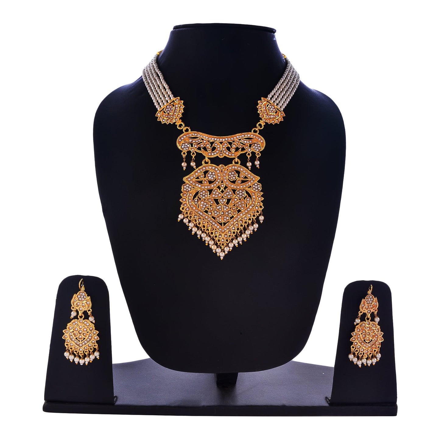 Gold-Polished Alloy Polki Work Long Pearl Rani Haar Necklace - The Pari | Swadesiicart