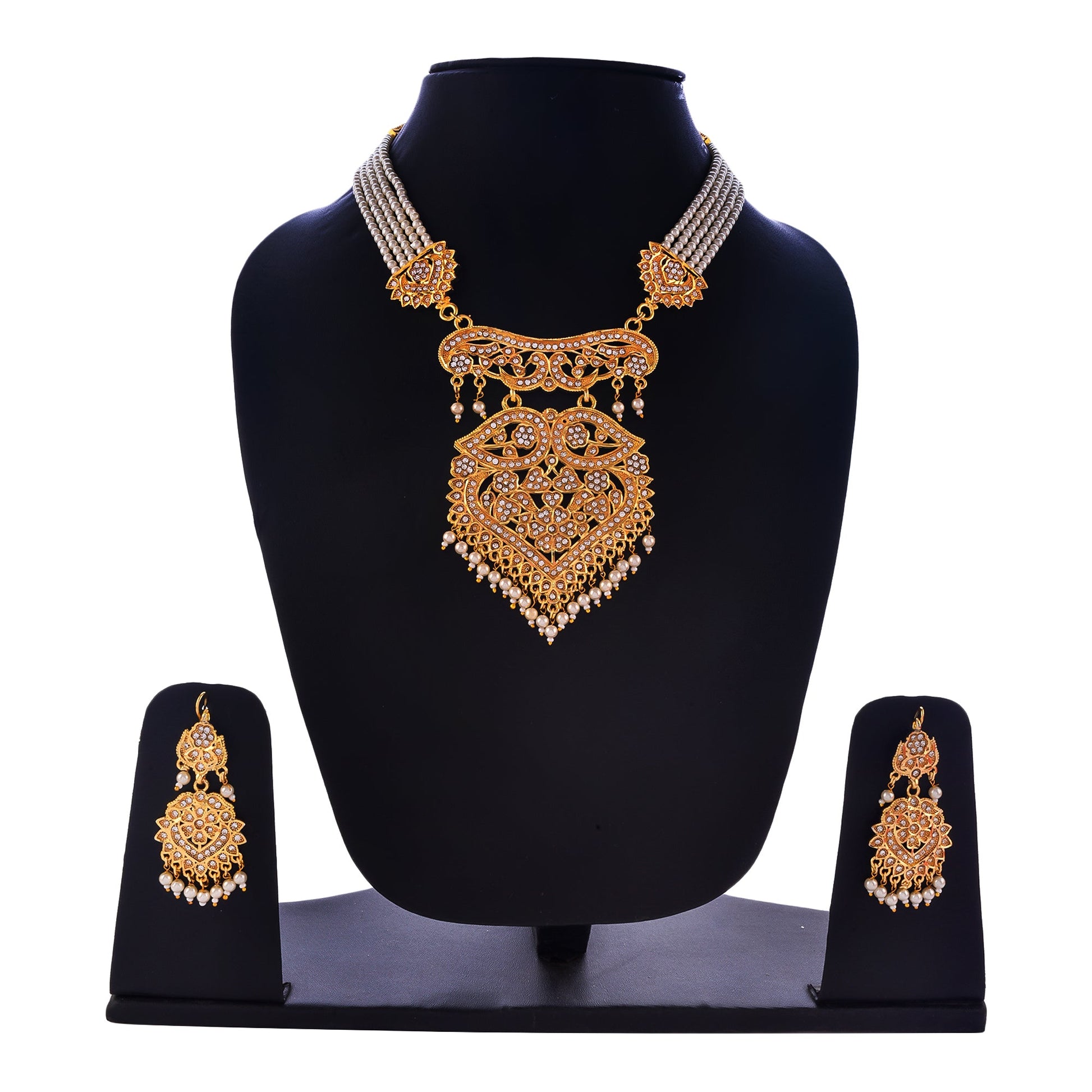 Gold-Polished Alloy Polki Work Long Pearl Rani Haar Necklace - The Pari | Swadesiicart