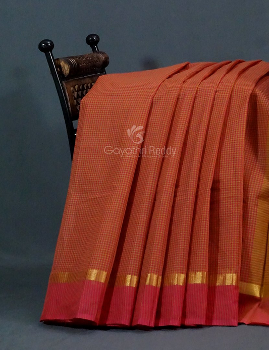 Dual Shades of Tomato Red Pure Magalgiri Cotton Saree By Gayathri Reddy Designer Studio | Swadesiicart