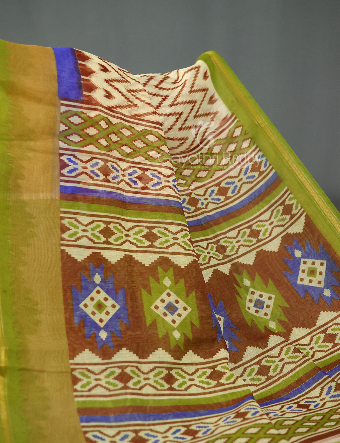 Shades of Light Apple Green And Light Mehndi Green Colour Blouse Ikat Design Semi Chanderi Saree By Gayathri Reddy Designer Studio | Swadesiicart