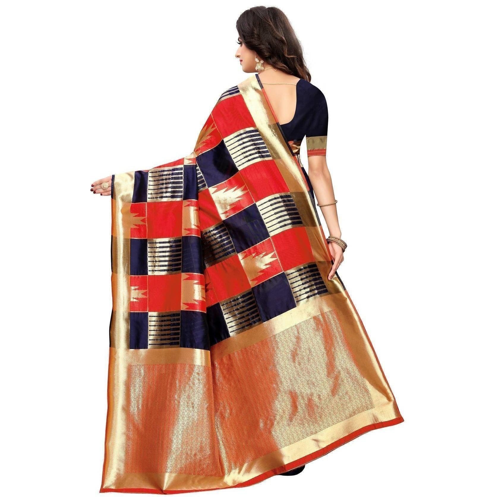 Vamika Banarasi Jaquard Red Weaving Saree (Banarasi 28) | Swadesiicart