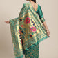 Saree Mall Teal Green & Golden Woven Design Banarasi Saree | Swadesiicart