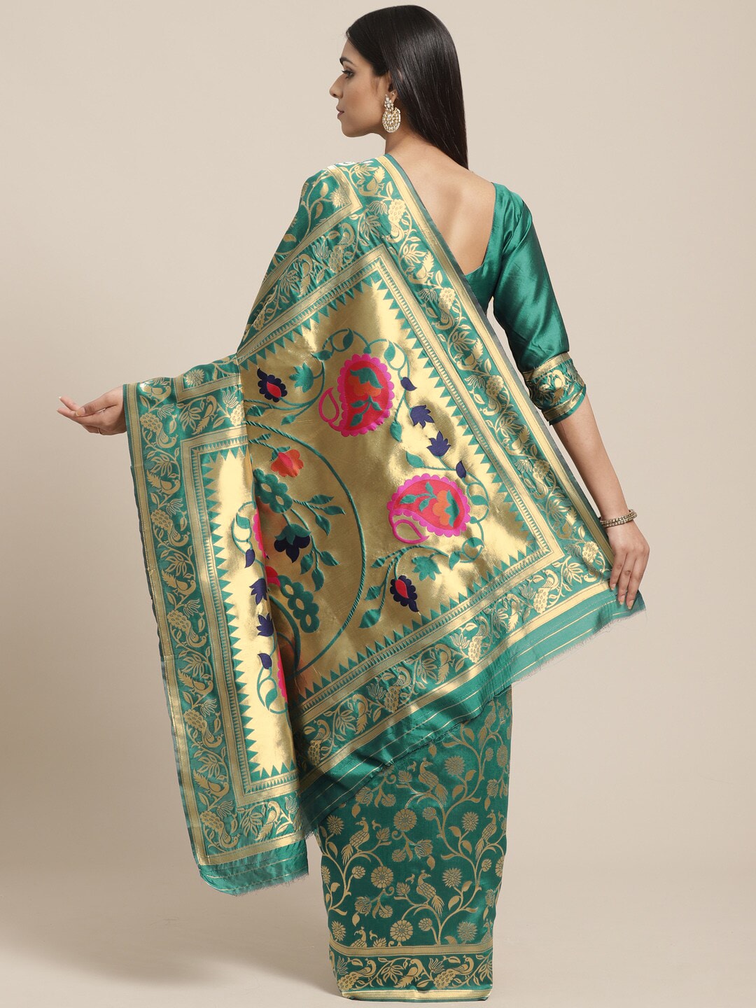 Saree Mall Teal Green & Golden Woven Design Banarasi Saree | Swadesiicart