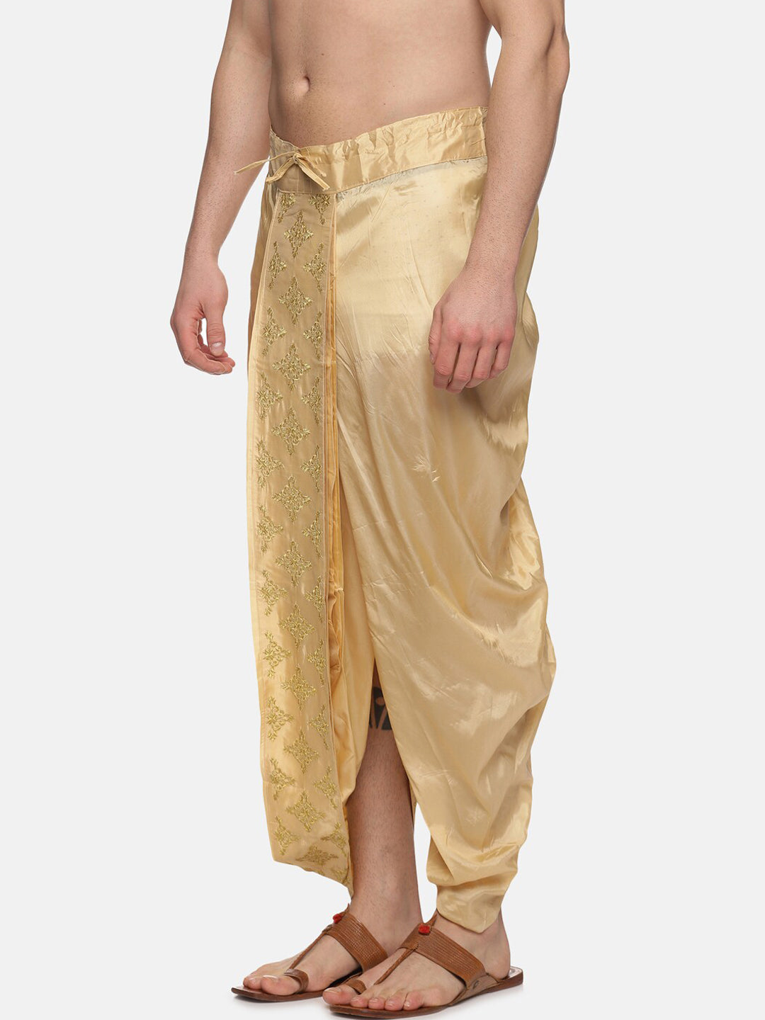 Sethukrishna Golden Embroidered Dhoti Pant For Men | Swadesiicart