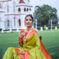 Vishnu Weaves Women's Lime Green Patola Banarasi Silk Meenakari Zari Woven Saree with Blouse - Swadesiicart
