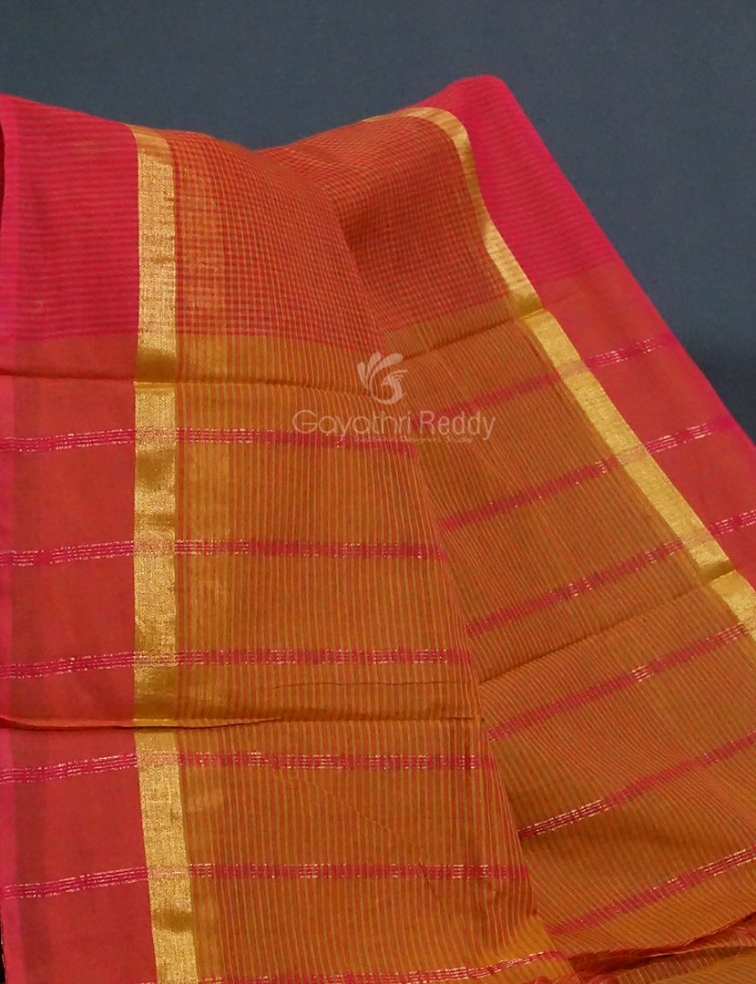 Dual Shades of Tomato Red Pure Magalgiri Cotton Saree By Gayathri Reddy Designer Studio | Swadesiicart
