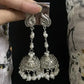 Tehzeeb Creations Women's Silver Colour Oxidised Peacock Design Earrings With White Pearl | Swadesiicart