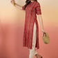Anouk Red Chevron Printed Mandarin Collar Short Sleeves Cotton Kurta - Swadesiicart