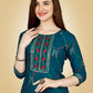 Jyoti Fashion Women's Teal Viscose Rayon Embroidered Kurta Pant Set | Swadesiicart