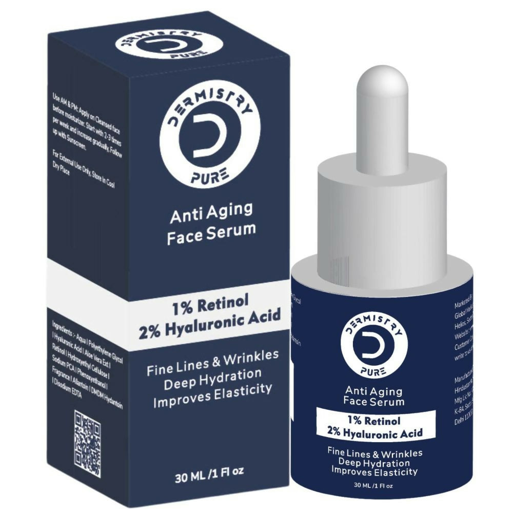 Dermistry Pure 1% Retinol 2% Hyaluronic Acid Anti Aging Moisturizer Face Serum Fine Lines & Wrinkles - Swadesiicart