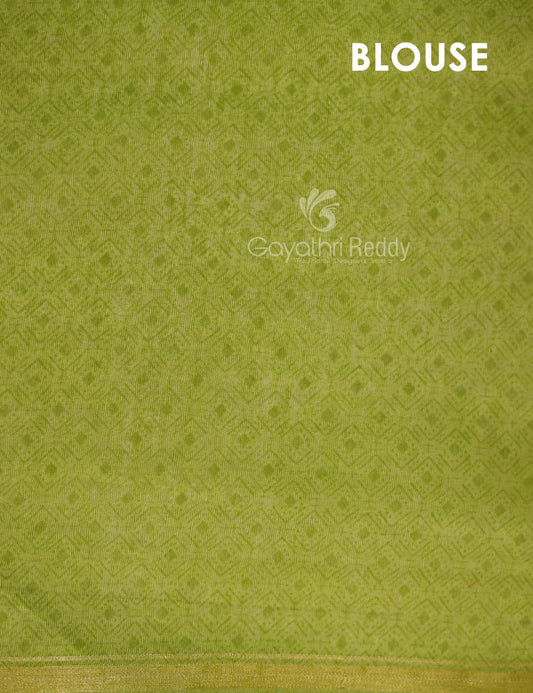 Shades of Light Apple Green And Light Mehndi Green Colour Blouse Ikat Design Semi Chanderi Saree By Gayathri Reddy Designer Studio | Swadesiicart
