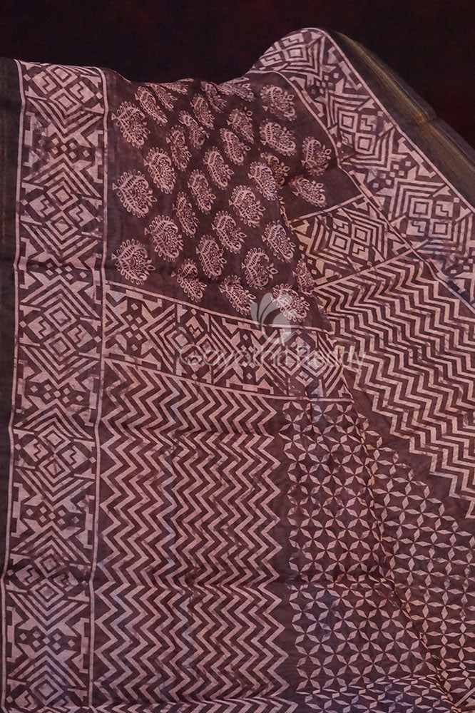 Dark Brown Ikat Design Semi Chanderi Saree By Gayathri Reddy Designer Studio | Swadesiicart