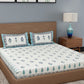 Rajasthan Decor Cream-Coloured & Blue Ethnic Motifs 180 TC Cotton 1 King Bedsheet with 2 Pillow Covers - Swadesiicart
