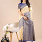 Astita Aura Silk Cream Navy Blue Banarasi Silk Saree | Swadesiicart