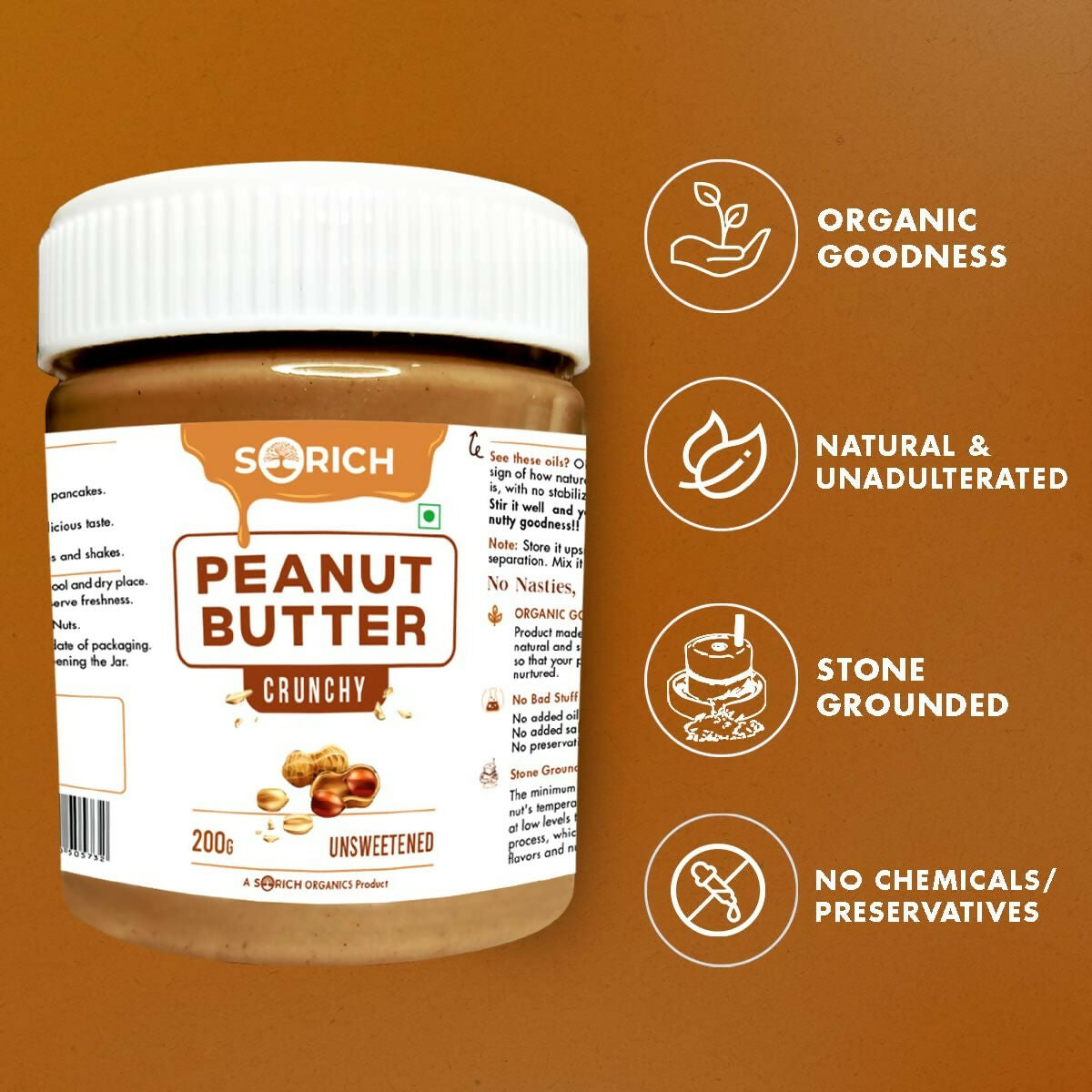 Sorich Organics All Natural Peanut Butter Crunchy - Swadesiicart