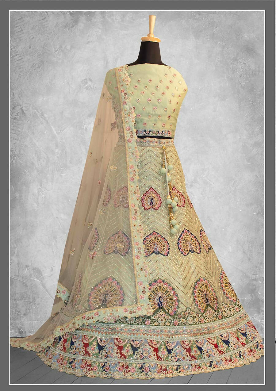 Mint Georgette Embroidery & Thread Work Bridal lahenga Choli with Dupatta - Nimaya Pavitra Rista | Swadesiicart