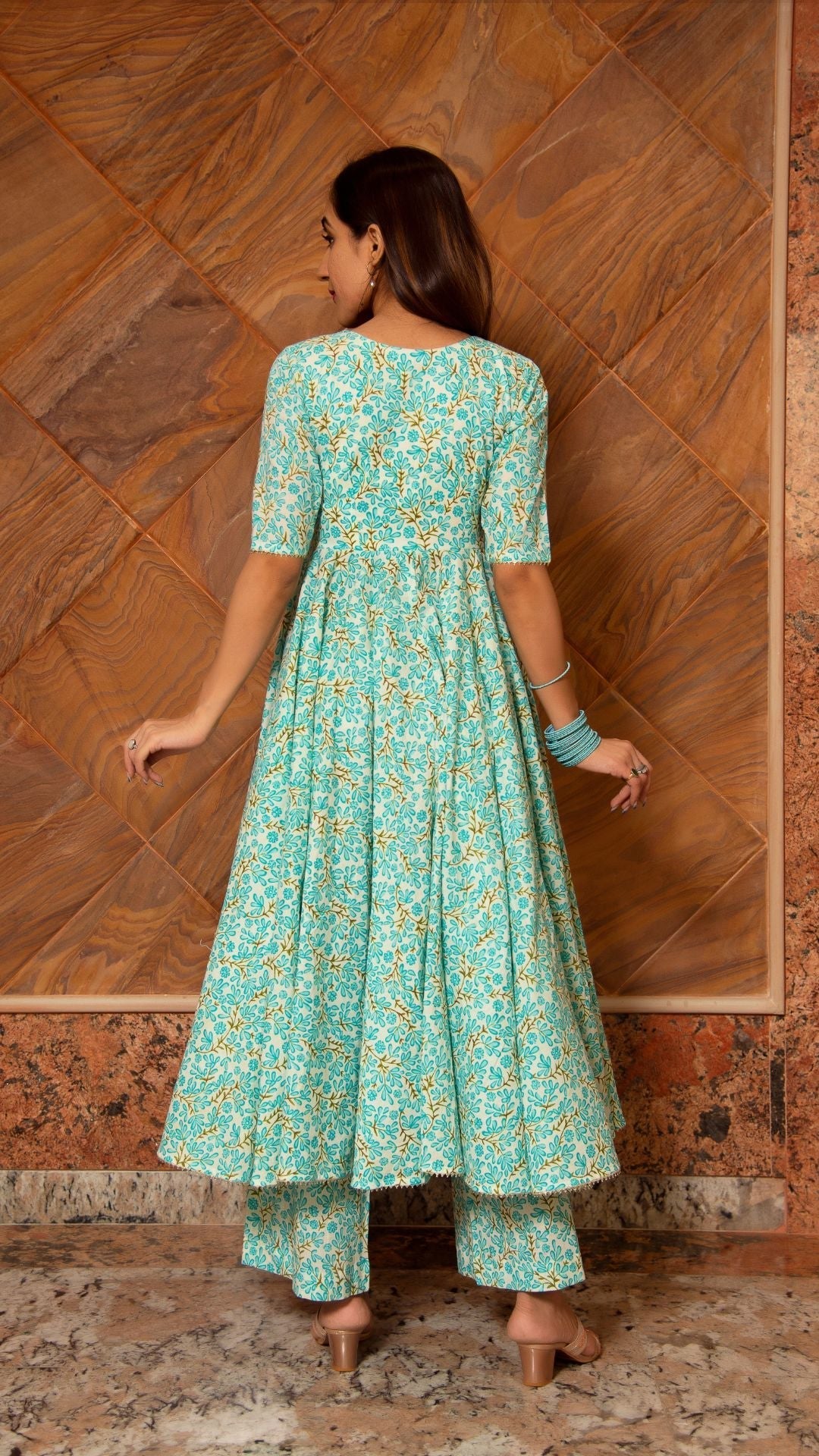 Pomcha Jaipur Noor Blue Cotton Angrakha Set | Swadesiicart