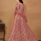 Anaita Pink Embroidered Butterfly Net Anarkali Suit