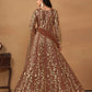 Anaita Brown Embroidered Butterfly Net Anarkali Suit