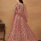 Anaita Peach Embroidered Butterfly Net Anarkali Suit
