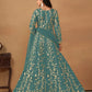Anaita Sky Blue Embroidered Butterfly Net Anarkali Suit