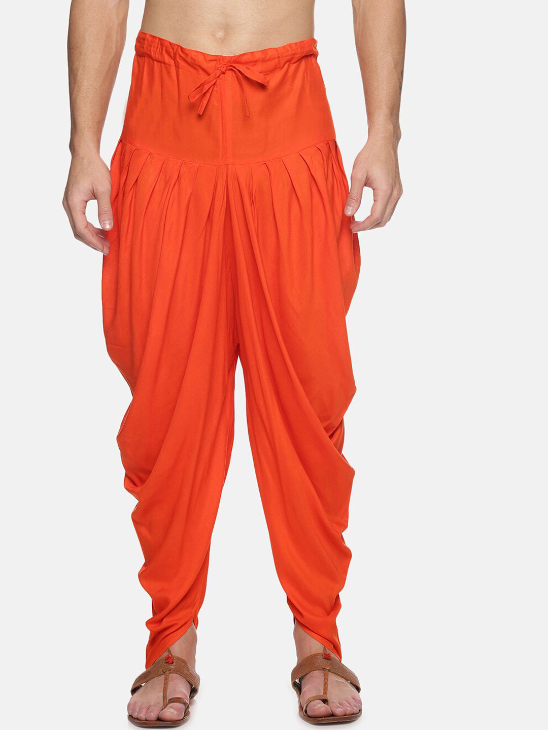 Sethukrishna Men Orange Solid Dhoti Pants | Swadesiicart