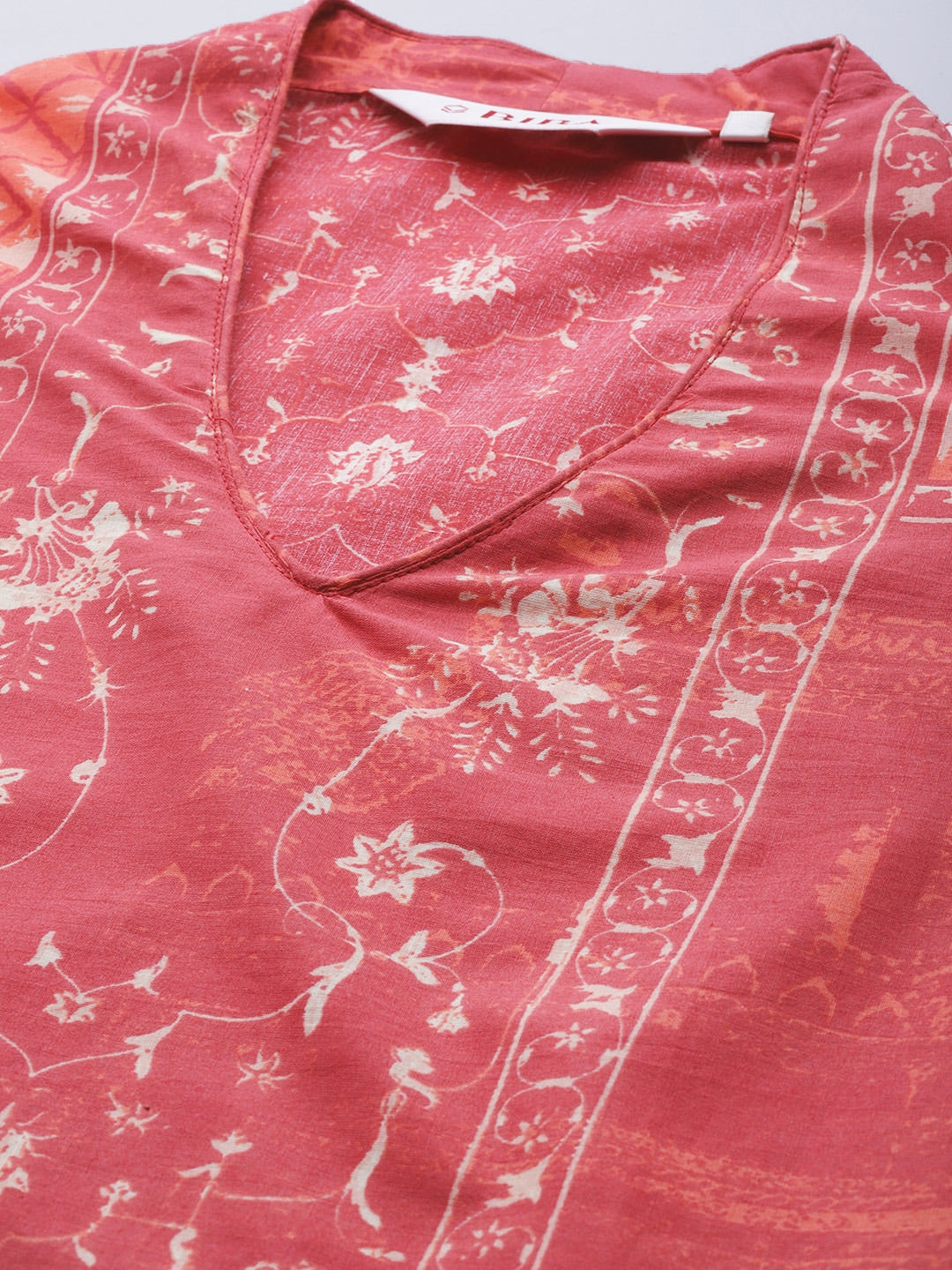 Biba Women Pink Pure Cotton Ethnic Motifs Printed V-Neck Sleeveless Kurta - Swadesiicart