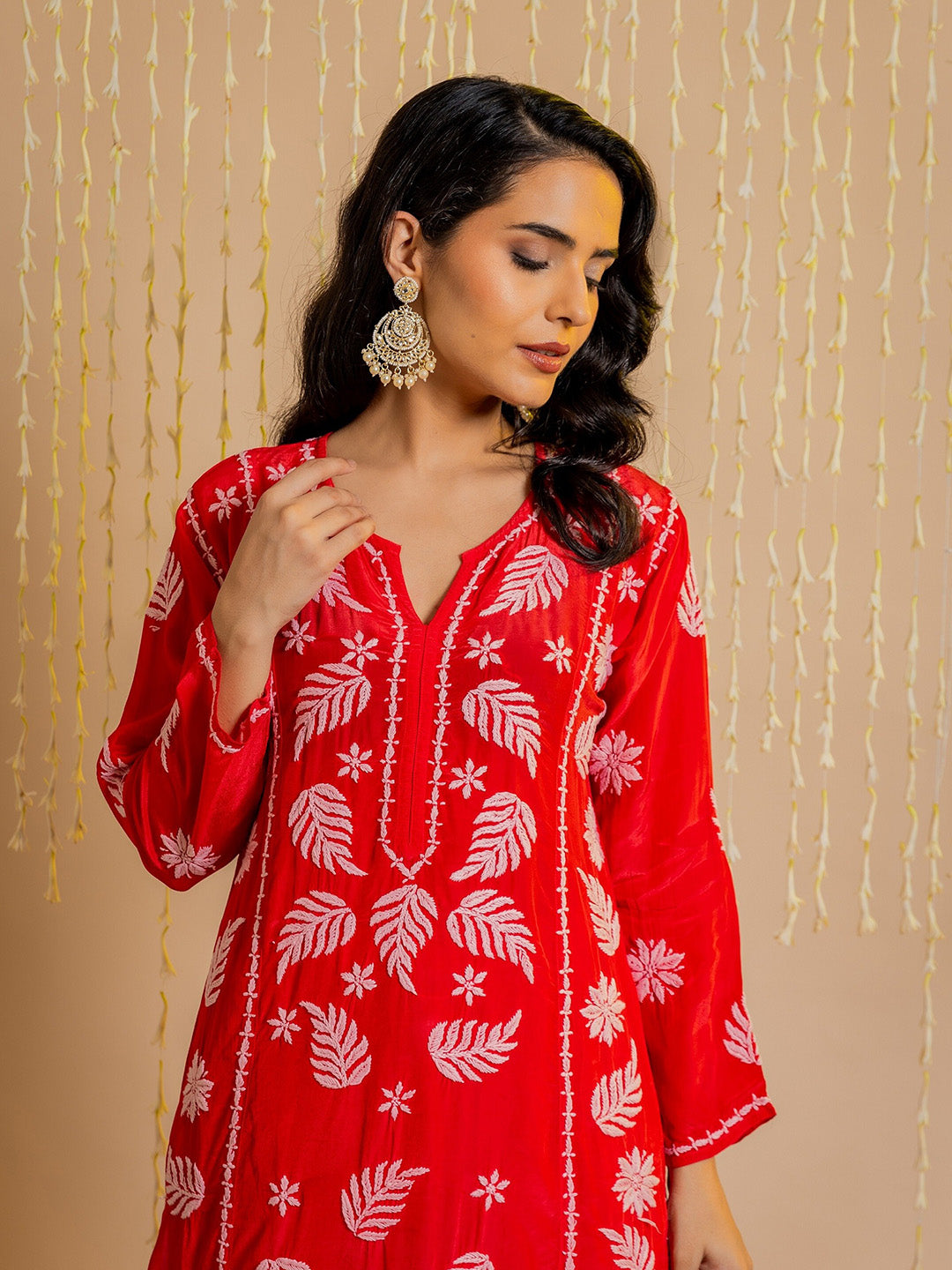 HOUSE OF KARI Ethnic Motifs Chikankari Silk Kurta | Swadesiicart