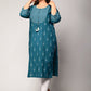 Swasti Women Blue & atlantic deep Ethnic Motifs Printed Chikankari Floral Kurta | Swadesiicart