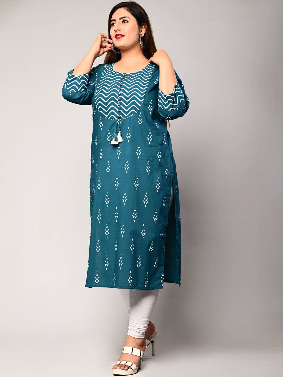 Swasti Women Blue & atlantic deep Ethnic Motifs Printed Chikankari Floral Kurta | Swadesiicart