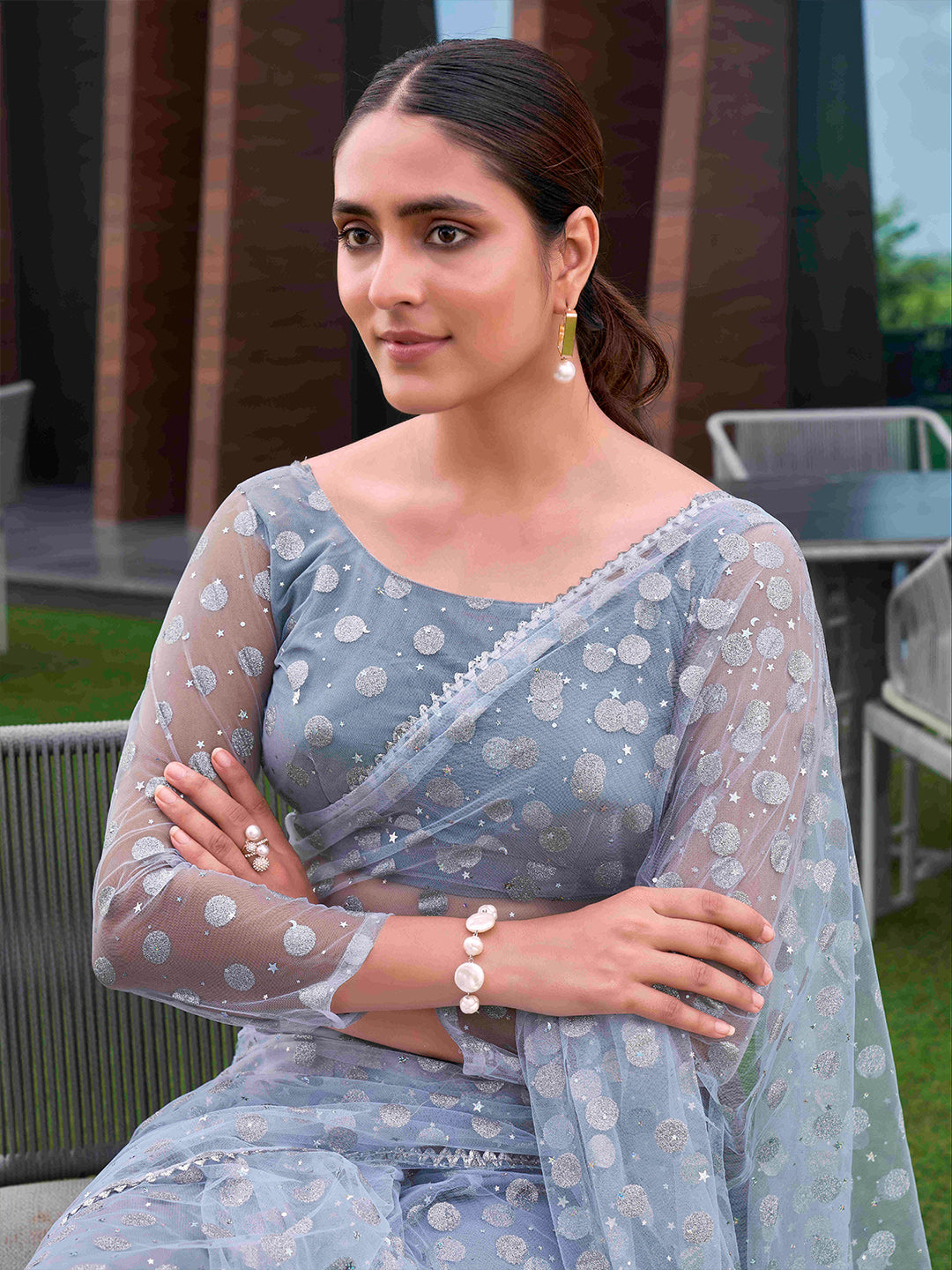 Tikhi Imli Embellished Net Saree | Swadesiicart