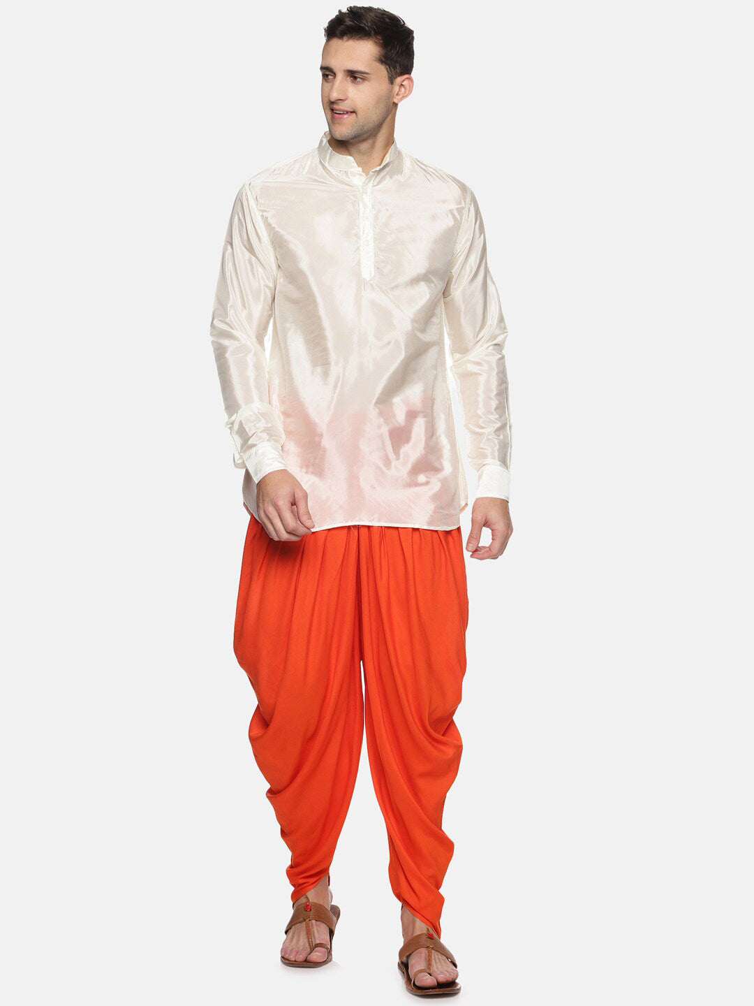 Sethukrishna Men Orange Solid Dhoti Pants | Swadesiicart