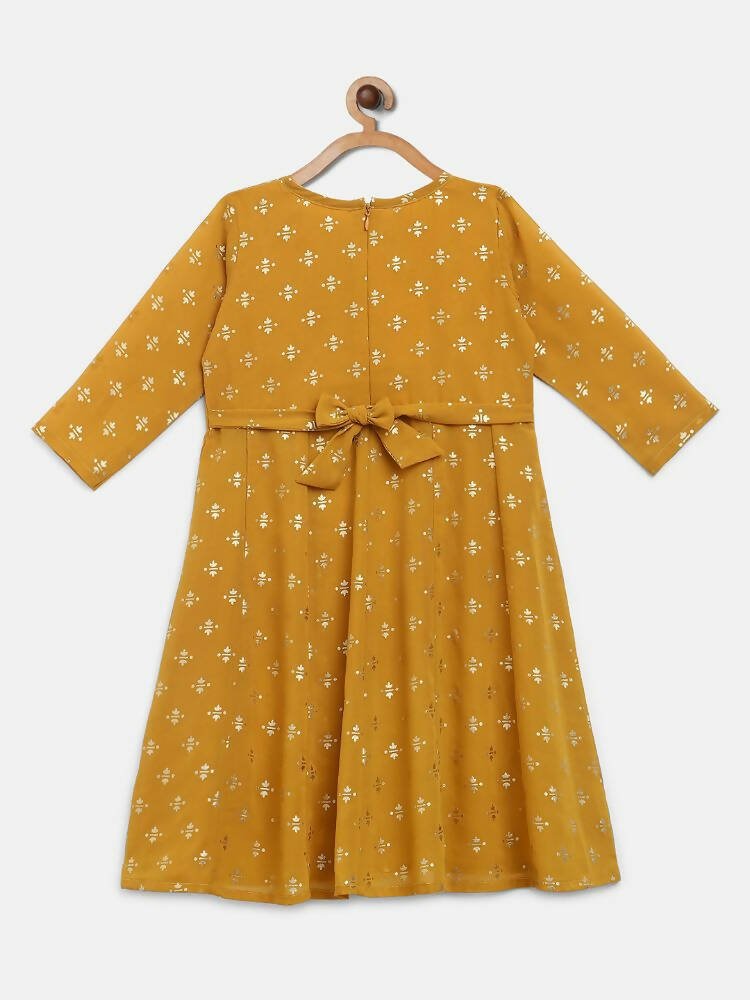 Ahalyaa Mustard Georgette Flared Kids Kurta Palazzo Set For Girls | Swadesiicart