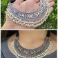 Tehzeeb Creations Women's Silver Colour Oxidised Necklace With White Pearl - Swadesiicart