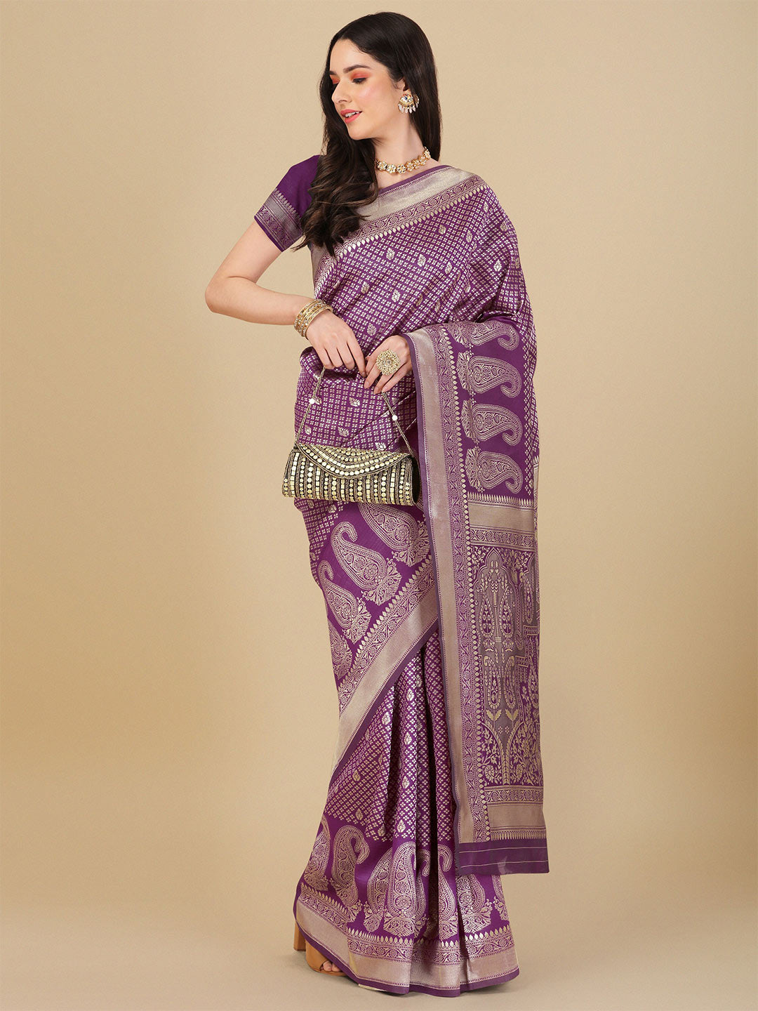Kalini Ethnic Motif Woven Design Zari Art Silk Banarasi Saree | Swadesiicart
